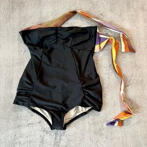 Free People FP Beach (free-est) XL Black One-Piece Swimsuit with Multicolor Sash